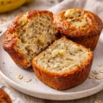 Freshly baked Greek Yogurt Banana Muffins on a wooden table
