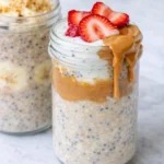 Delicious bowl of high-protein overnight oats topped with fruits and nuts