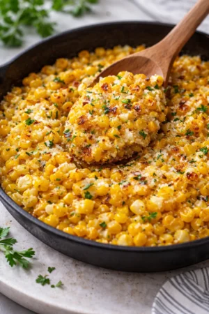 Delicious Honey Butter Skillet Corn served in a skillet for a tasty side dish