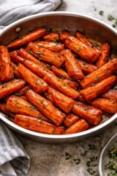 Deliciously glazed honey roasted carrots served as a flavorful side dish