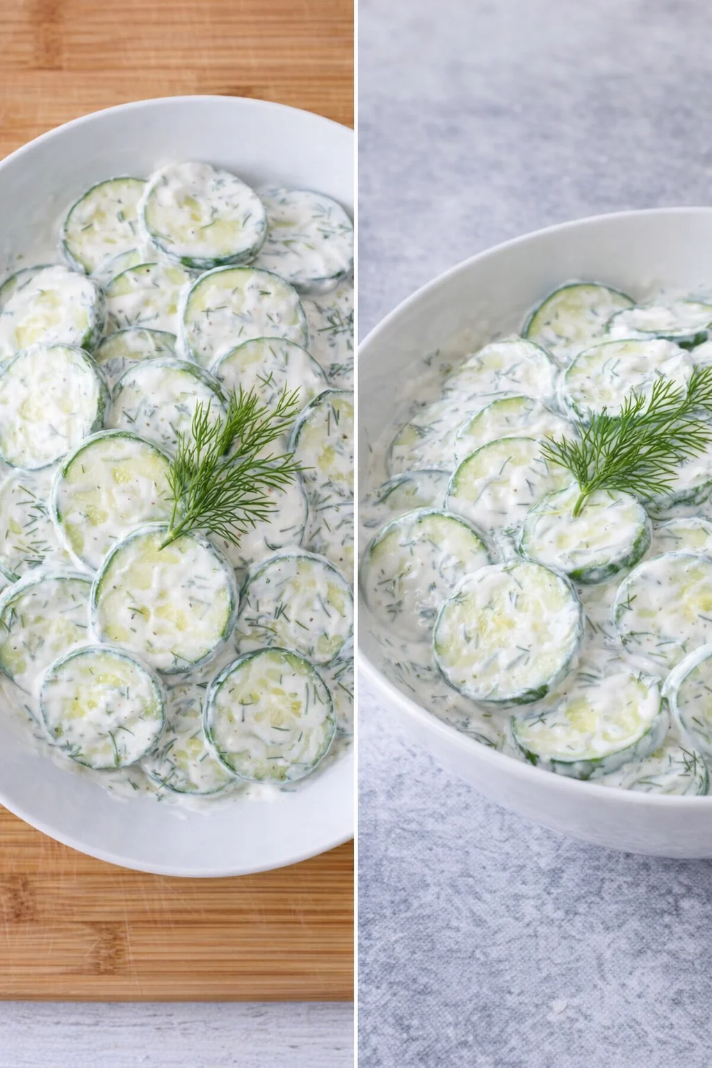 Fresh cucumber salad garnished with herbs served in a bowl