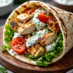 Mediterranean Chicken Gyros served with creamy feta tzatziki sauce