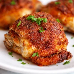 Crispy baked chicken thighs with golden skin, juicy meat, and simple seasoning.