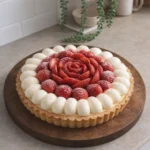Delicious Strawberry Custard Tart topped with fresh strawberries and a creamy layer.