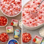 Delicious Strawberry Fluff Salad with whipped cream and fresh strawberries