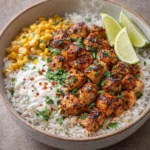 Delicious Street Corn Chicken Rice Bowl served in a vibrant bowl with fresh toppings.