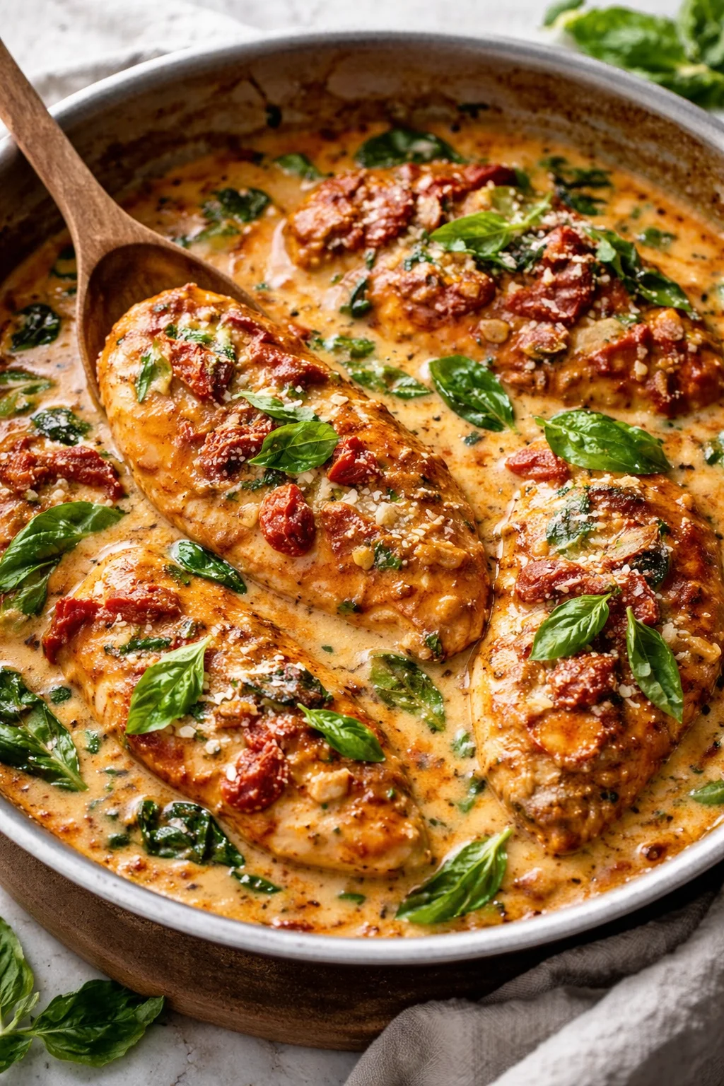 Delicious plate of 25-Minute One-Pan Marry Me Chicken served with herbs.