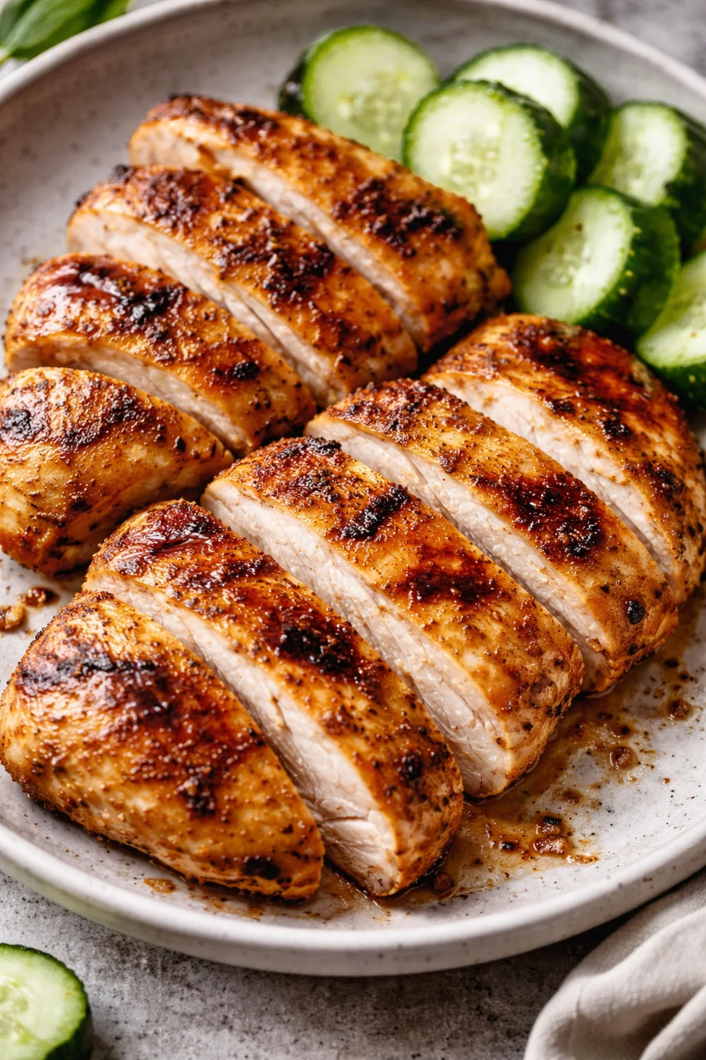 Delicious air fryer grilled chicken served on a plate with herbs