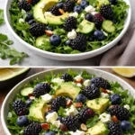 Colorful Blackberry Avocado Salad with fresh greens and dressing