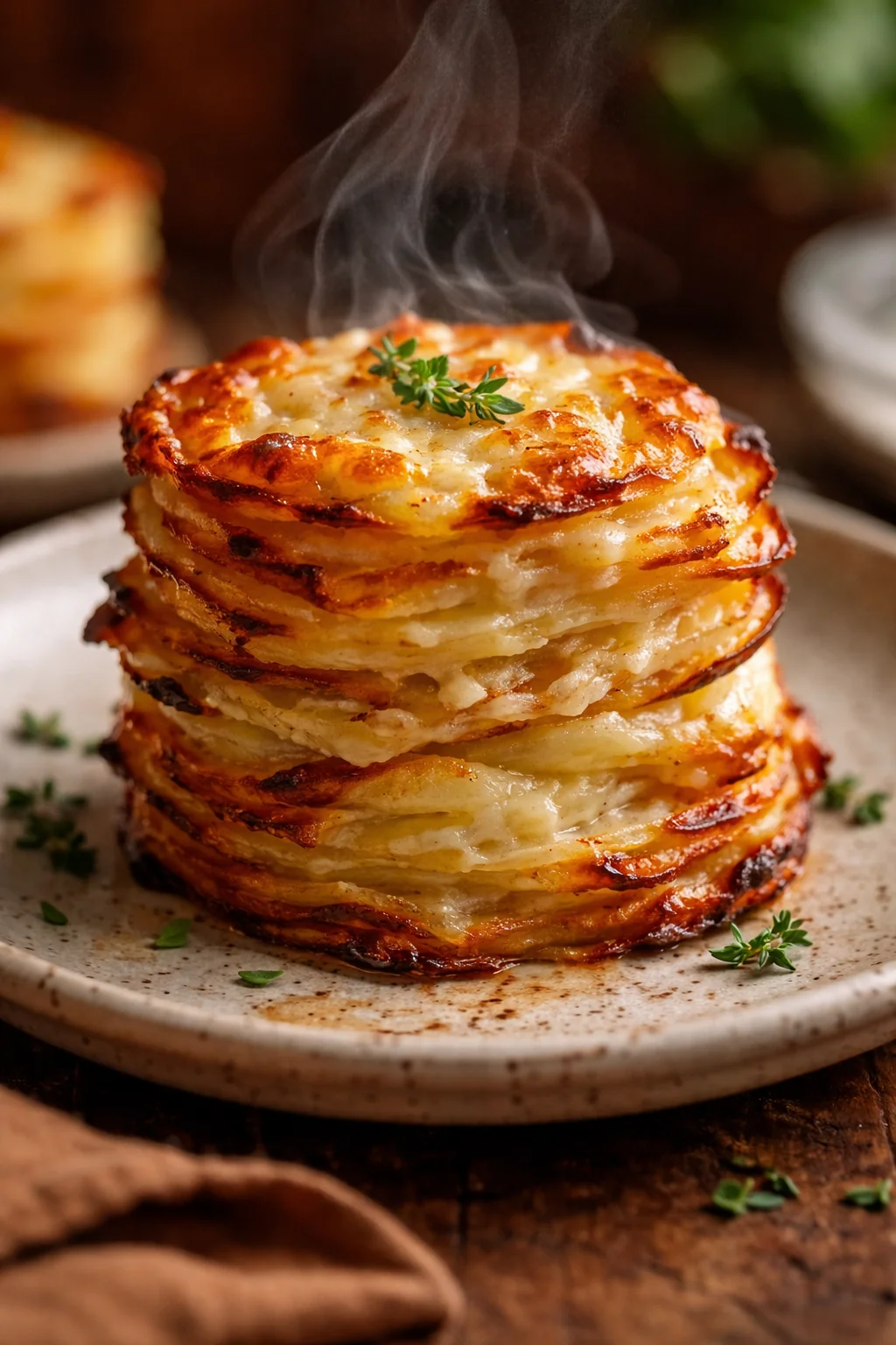 Delicious cheesy potato stacks baked to perfection with layers of melted cheese.