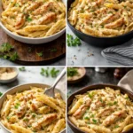 Creamy Crac Chicken Penne served in a bowl with fresh herbs.