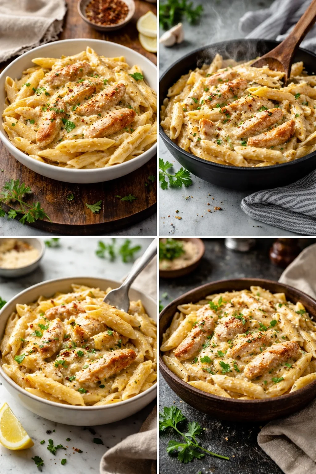 Creamy Crac Chicken Penne served in a bowl with fresh herbs.
