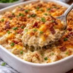 Creamy Crack Chicken Casserole topped with herbs in a baking dish