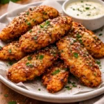 Crispy air fryer parmesan chicken tenders served with dipping sauce