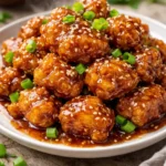 Delicious crispy Chinese honey chicken served with a sweet glaze.