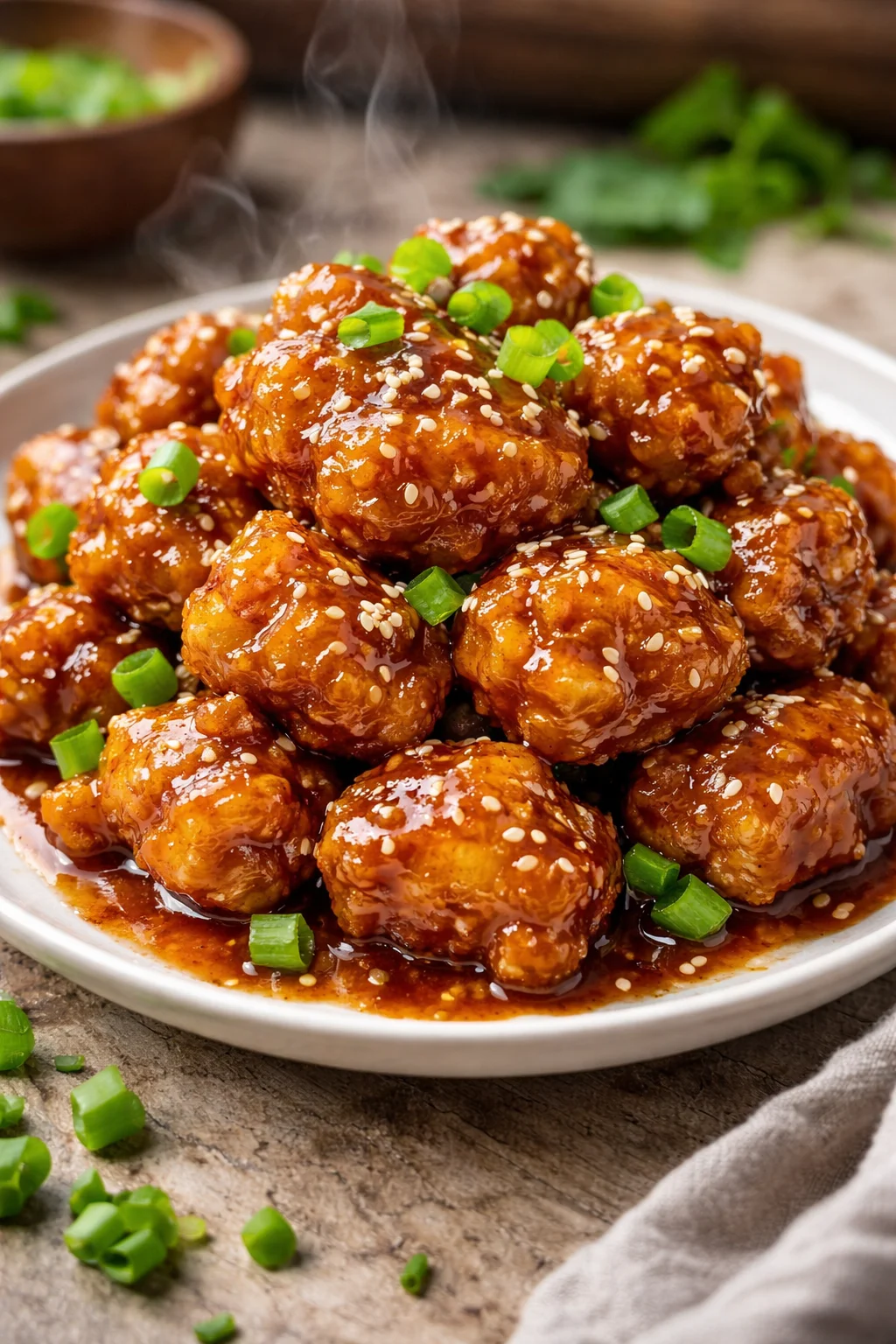 Delicious crispy Chinese honey chicken served with a sweet glaze.