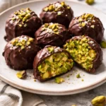 Dubai chocolate bonbons with sea salt elegantly arranged on a plate