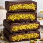 Dubai chocolate filled with pistachios, showcasing a rich and delicious treat.