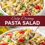 Easy creamy pasta salad recipe with fresh ingredients and flavorful dressing.