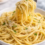 Delicious garlic pasta served with butter and herbs
