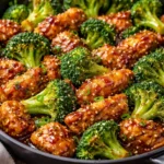 Honey Garlic Chicken served with steamed broccoli on a plate