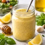 Homemade honey lemon vinaigrette dressing served over a fresh salad.
