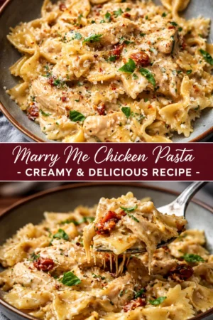 Creamy Marry Me Chicken Pasta dish garnished with herbs