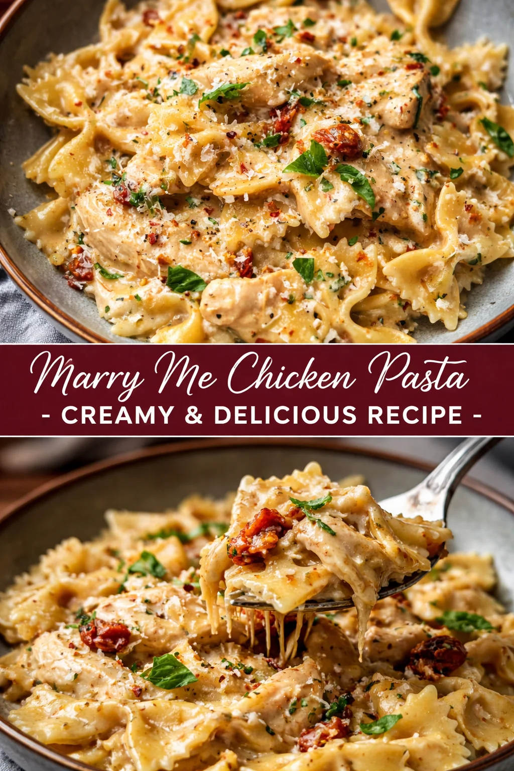 Creamy Marry Me Chicken Pasta dish garnished with herbs