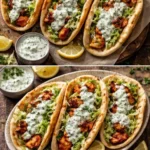 Delicious sheet pan chicken pitas topped with herby ranch dressing