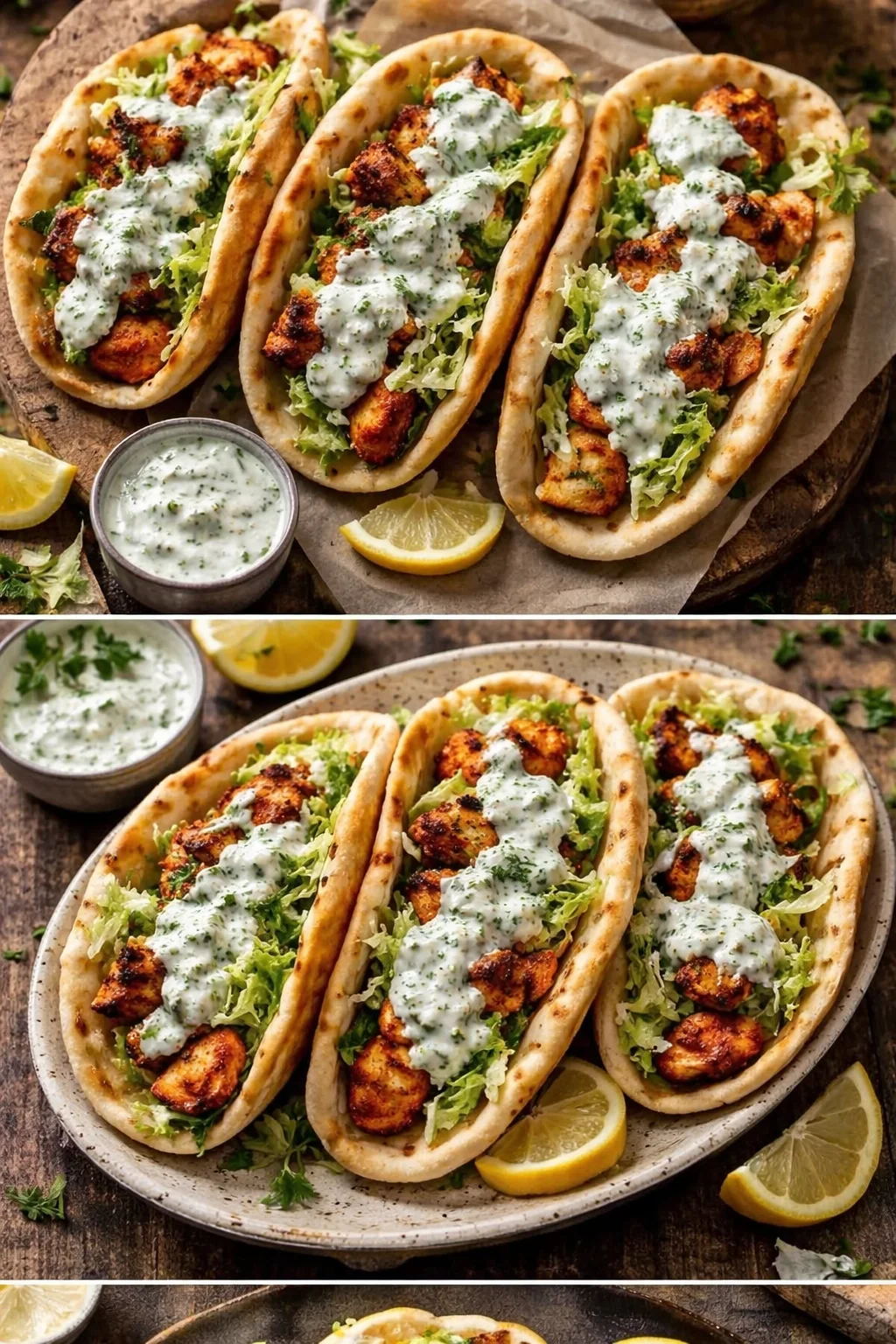 Delicious sheet pan chicken pitas topped with herby ranch dressing