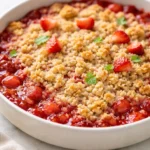 Delicious homemade strawberry rhubarb crumble served in a bowl