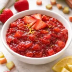 Homemade strawberry rhubarb jam in a jar, perfect for spreads.