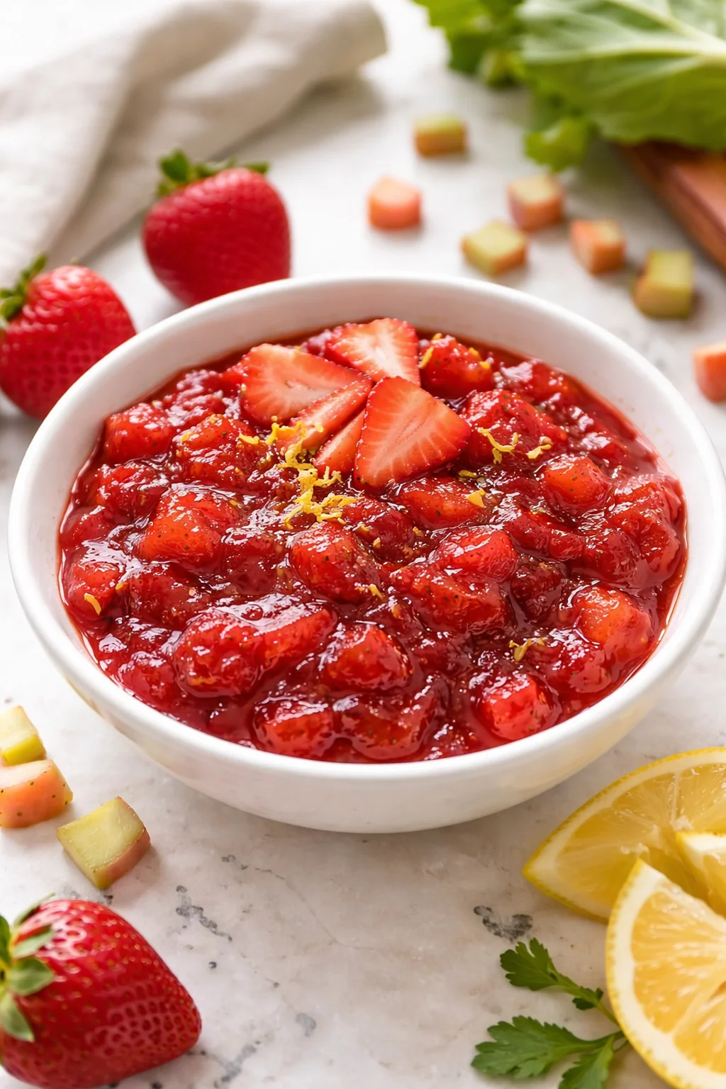 Homemade strawberry rhubarb jam in a jar, perfect for spreads.