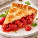 Freshly baked strawberry rhubarb pie with a flaky crust and vibrant filling