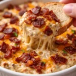 Delicious caramelized onion dip with crispy bacon, served in a bowl