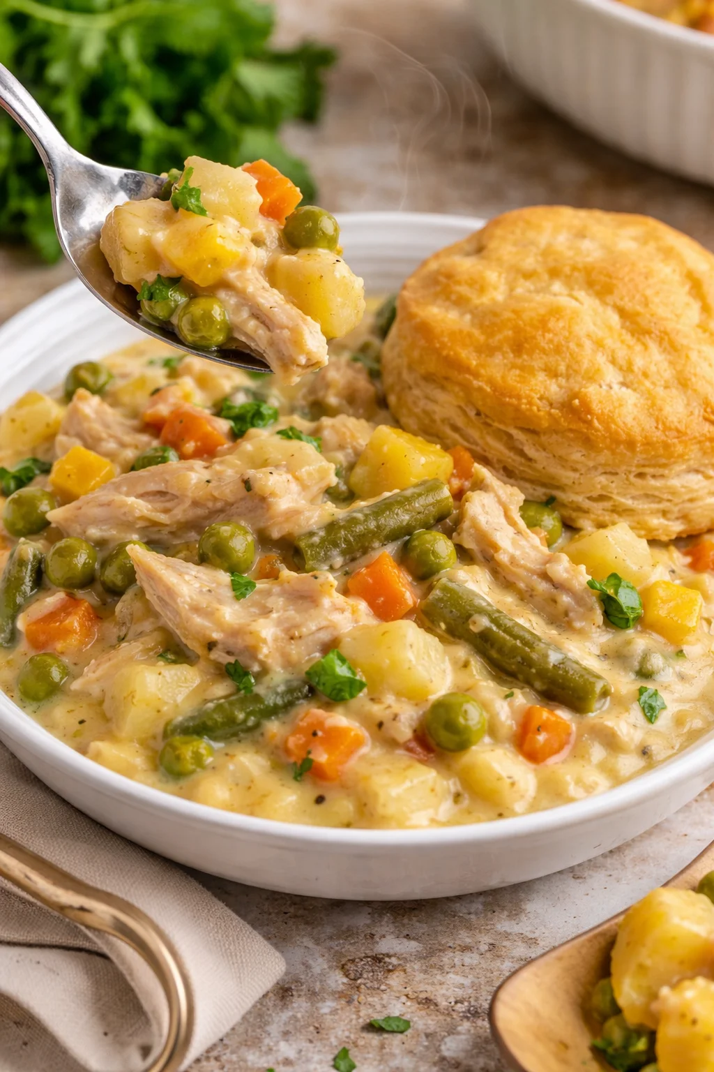 Crock Pot Chicken Pot Pie with flaky crust and hearty filling